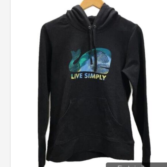 Patagonia dark gray hoodie sweatshirt with whale and “live simply “ small - Picture 1 of 8